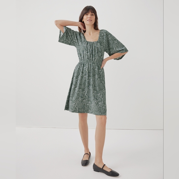 Pact Green Patterned Midi Dress Garden Luxe Jersey Flutter Sleeve Sz Large - Picture 1 of 10